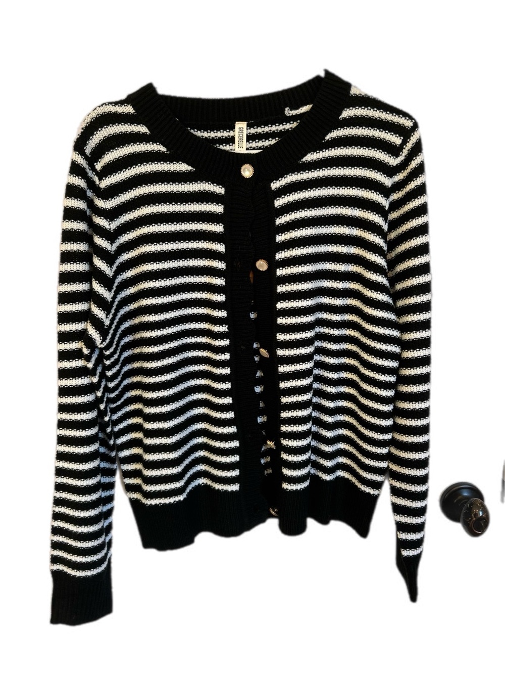 Black & White Striped Women’s Knit Cardigan Sweater